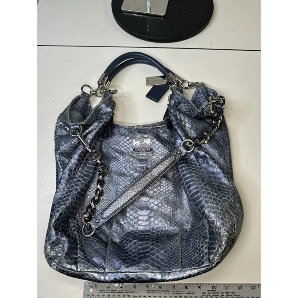COACH Madison Embossed Leather Python Shoulder Bag Style#: 16349 Blue